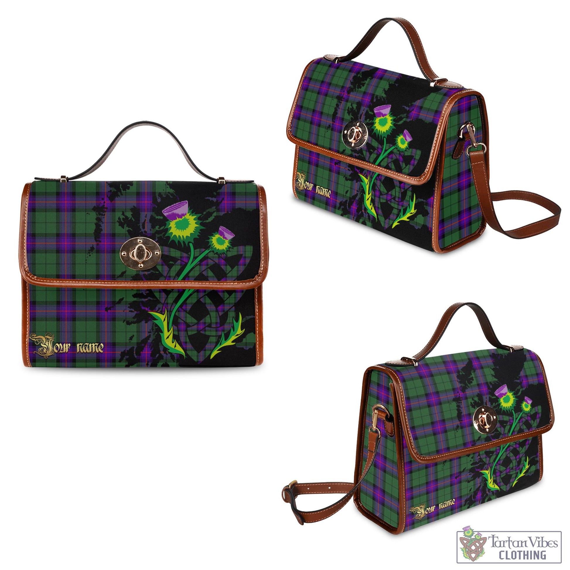 Tartan Vibes Clothing Armstrong Modern Tartan Waterproof Canvas Bag with Scotland Map and Thistle Celtic Accents