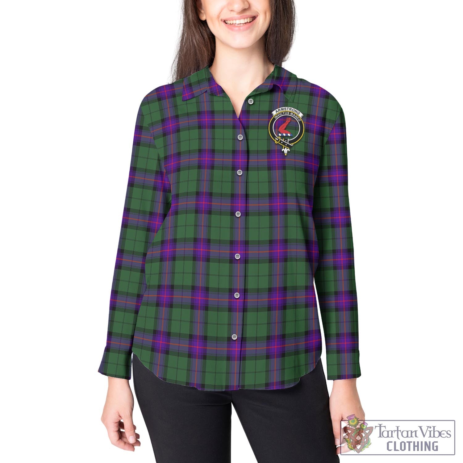 Tartan Vibes Clothing Armstrong Modern Tartan Womens Casual Shirt with Family Crest