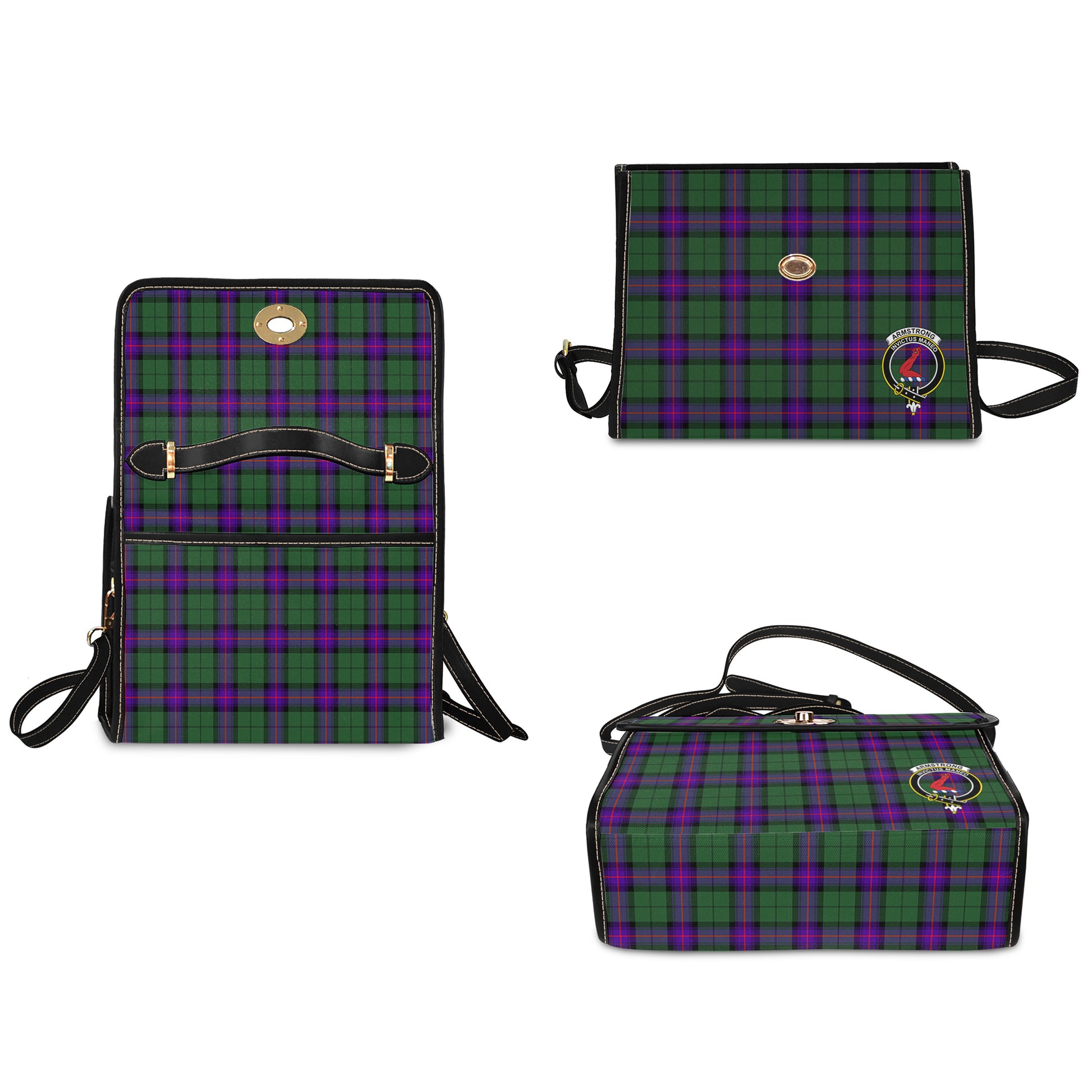Armstrong Modern Tartan Leather Strap Waterproof Canvas Bag with Family Crest - Tartanvibesclothing