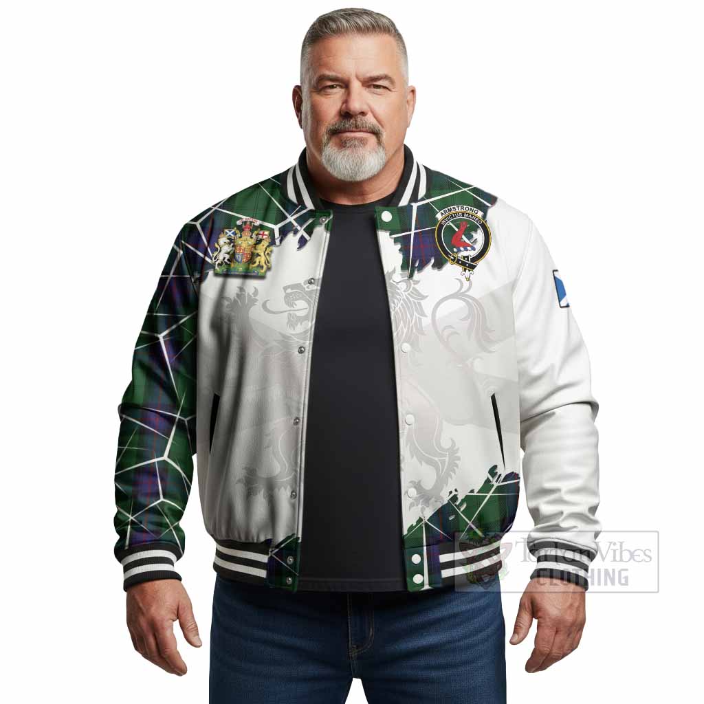 Armstrong Tartan Baseball Jacket with Family Crest and Lion Rampant Grunge Style