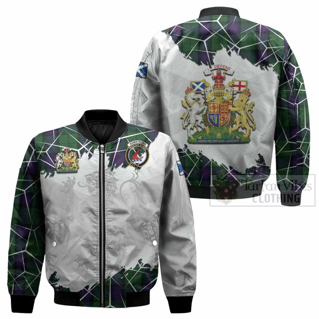 Armstrong Tartan Bomber Jacket with Family Crest and Lion Rampant Grunge Style