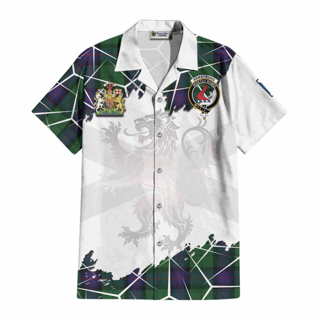 Armstrong Tartan Cotton Hawaiian Shirt with Family Crest and Lion Rampant Grunge Style