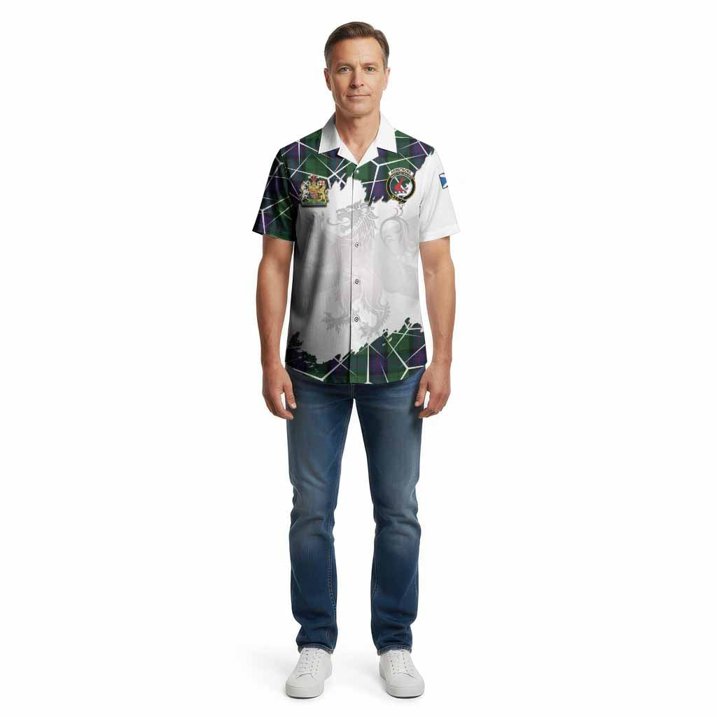 Armstrong Tartan Cotton Hawaiian Shirt with Family Crest and Lion Rampant Grunge Style