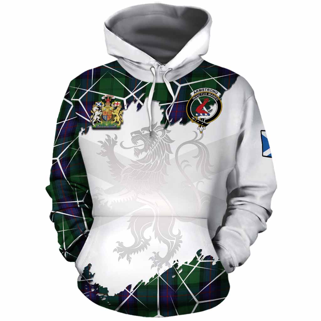 Armstrong Tartan Cotton Hoodie with Family Crest and Lion Rampant Grunge Style