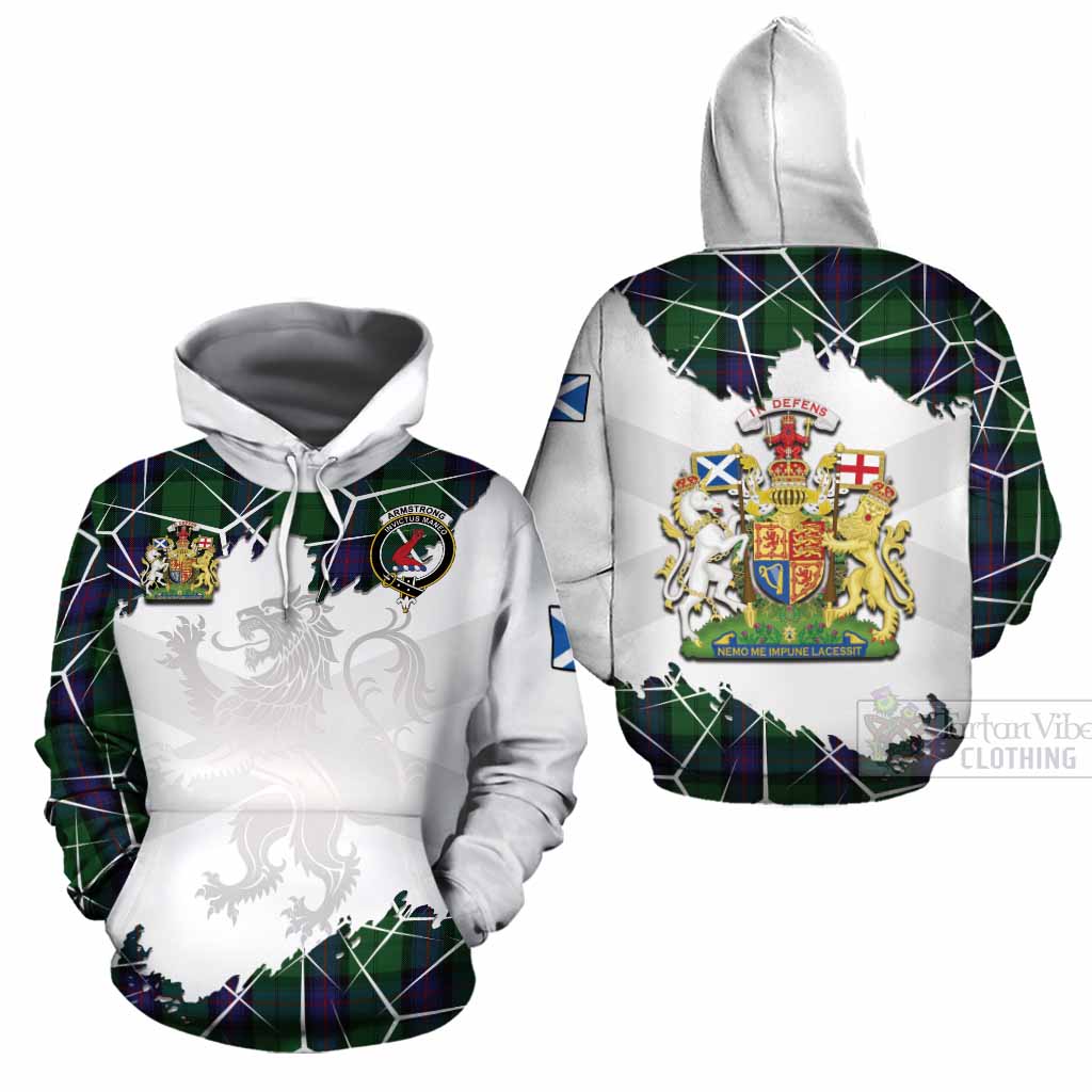 Armstrong Tartan Cotton Hoodie with Family Crest and Lion Rampant Grunge Style