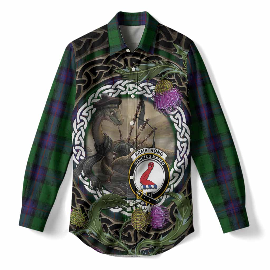 Armstrong Tartan Crest Bagpipe Nessie Women Casual Shirt Scottish Loch Ness Monster Celtic Thistle