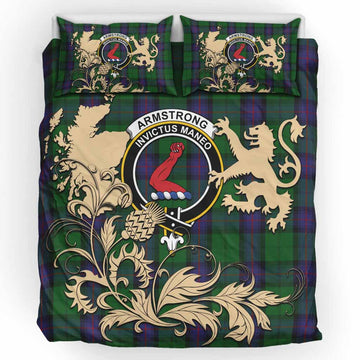 Armstrong Tartan Crest Bedding Set with Scottish Iconic Symbols 