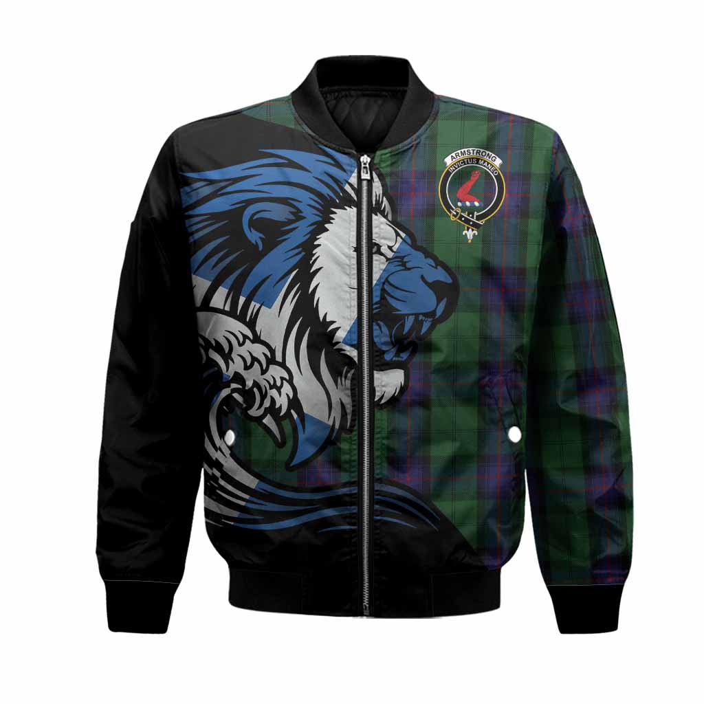 Armstrong Tartan Crest Bomber Jacket Scottish Golden Lions Wave Flow