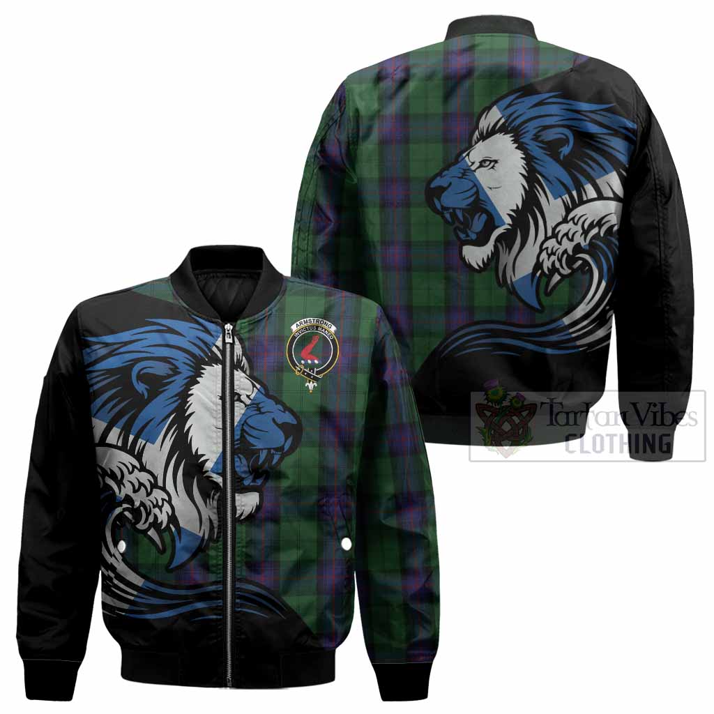 Armstrong Tartan Crest Bomber Jacket Scottish Golden Lions Wave Flow