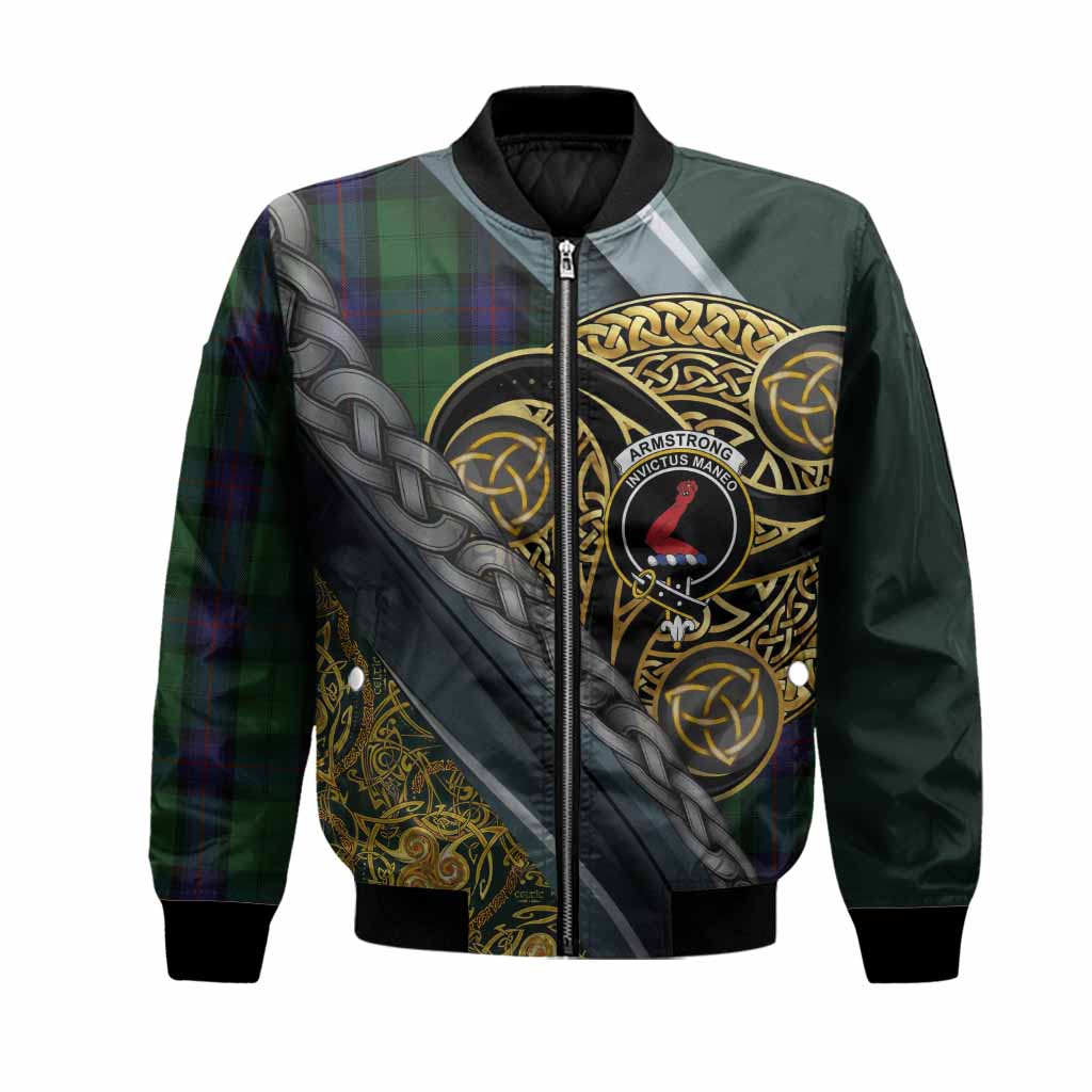 Armstrong Tartan Crest Bomber Jacket Scottish Triskele Celtic