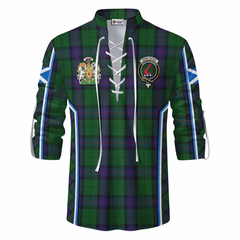 Armstrong Tartan Crest Ghillie Kilt Shirt Scotland Coat of Arm Flag Style - Tartan Vibes Clothing