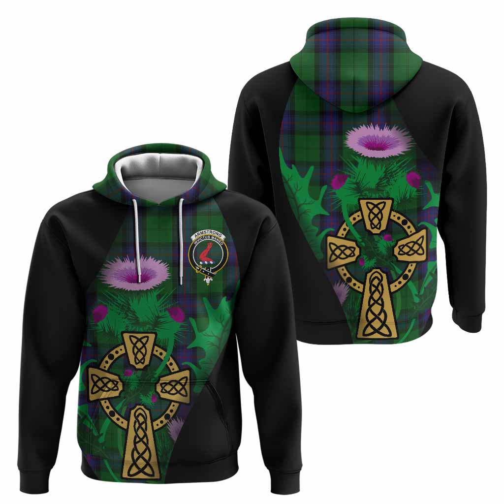 Armstrong Tartan Crest Hoodie Celtic Cross Thistle Flowers
