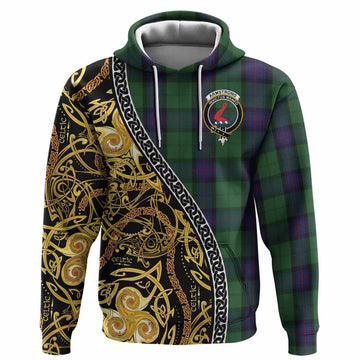 Armstrong Tartan Crest Hoodie Celtic Knot and Triple Trickle Spiral Symbols