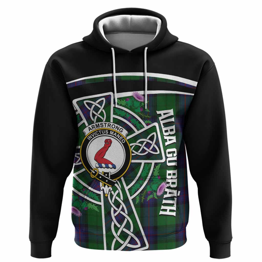 Armstrong Tartan Crest Hoodie Scottish Thistle Celtic Cross Alba Gu Brath