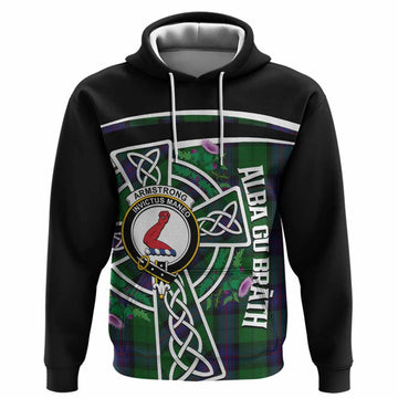 Armstrong Tartan Crest Hoodie Scottish Thistle Celtic Cross Alba Gu Brath