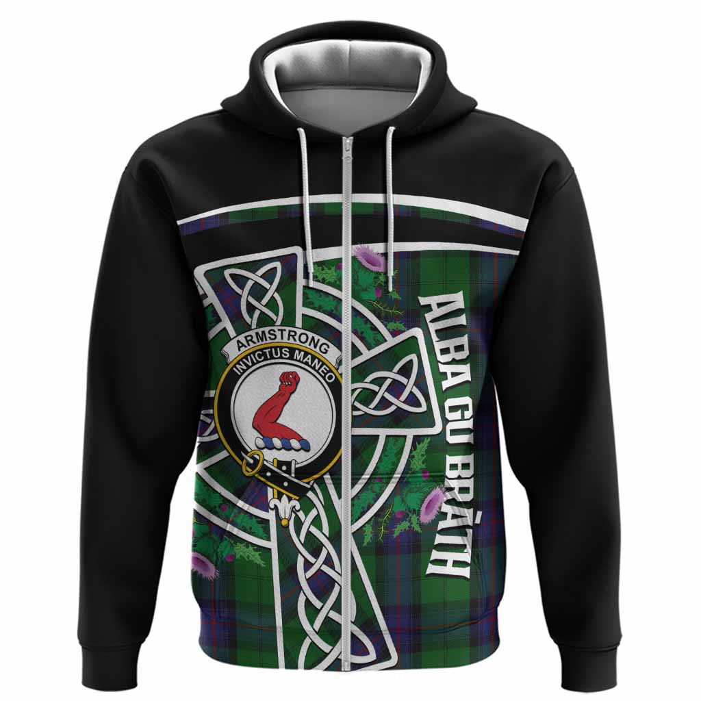 Armstrong Tartan Crest Hoodie Scottish Thistle Celtic Cross Alba Gu Brath