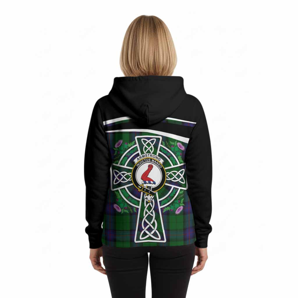 Armstrong Tartan Crest Hoodie Scottish Thistle Celtic Cross Alba Gu Brath