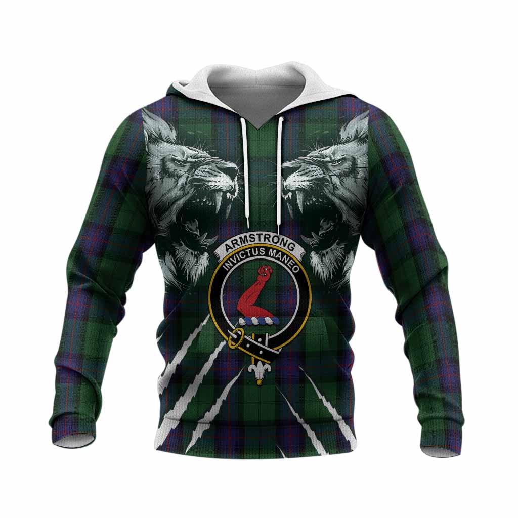 Armstrong Tartan Crest Knitted Hoodie Ferocious Lion Style