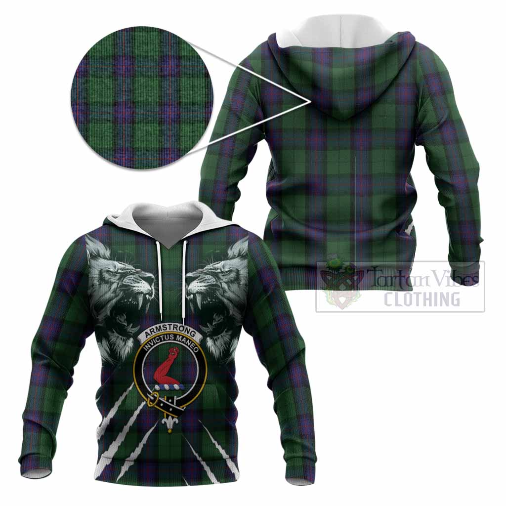 Armstrong Tartan Crest Knitted Hoodie Ferocious Lion Style