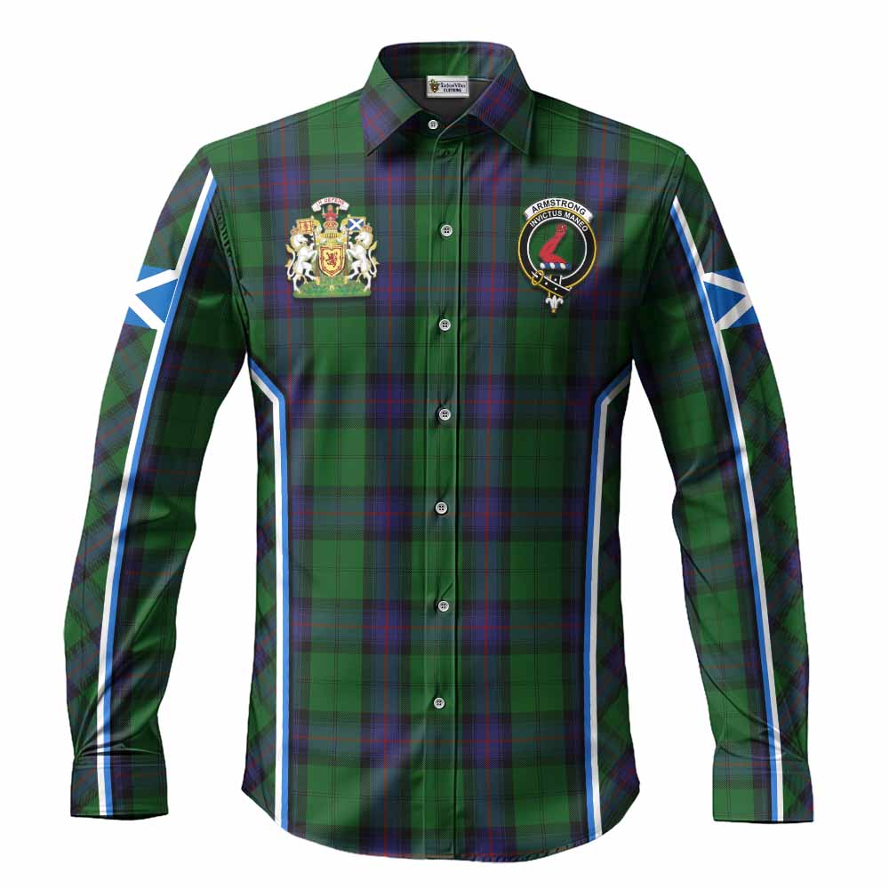 Armstrong Tartan Crest Long Sleeve Button Shirts Scotland Coat of Arm Flag Style - Tartan Vibes Clothing