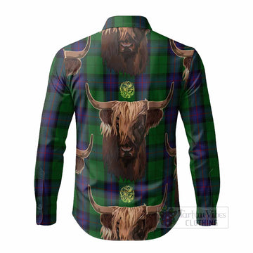 Armstrong Tartan Crest Long Sleeve Button Shirts Scotland Heilan Coo Tartan Seamless Style