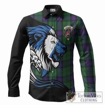 Armstrong Tartan Crest Long Sleeve Button Shirts Scottish Golden Lions Wave Flow