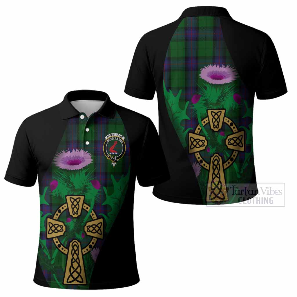 Armstrong Tartan Crest Polo Shirt Celtic Cross Thistle Flowers