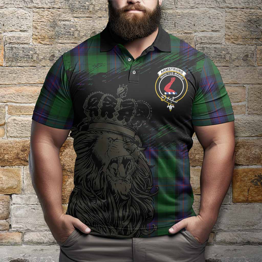 Armstrong Tartan Crest Polo Shirt Crowned Lion Heritage Style