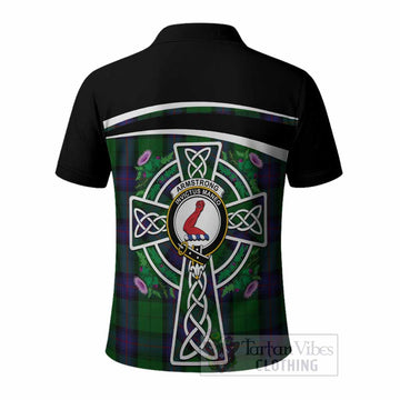 Armstrong Tartan Crest Polo Shirt Scottish Thistle Celtic Cross Alba Gu Brath