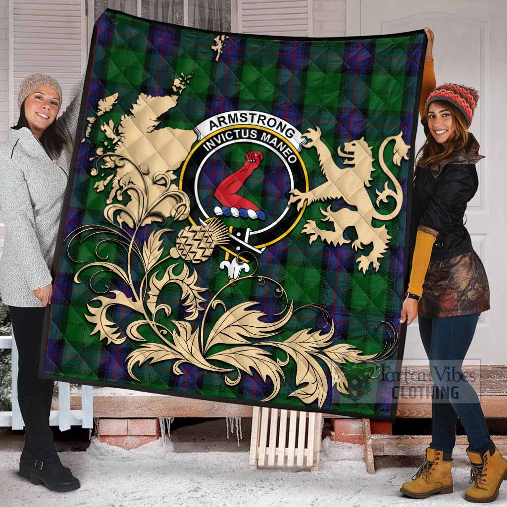 Armstrong Tartan Crest Premium Quilt with Scottish Iconic Symbols 