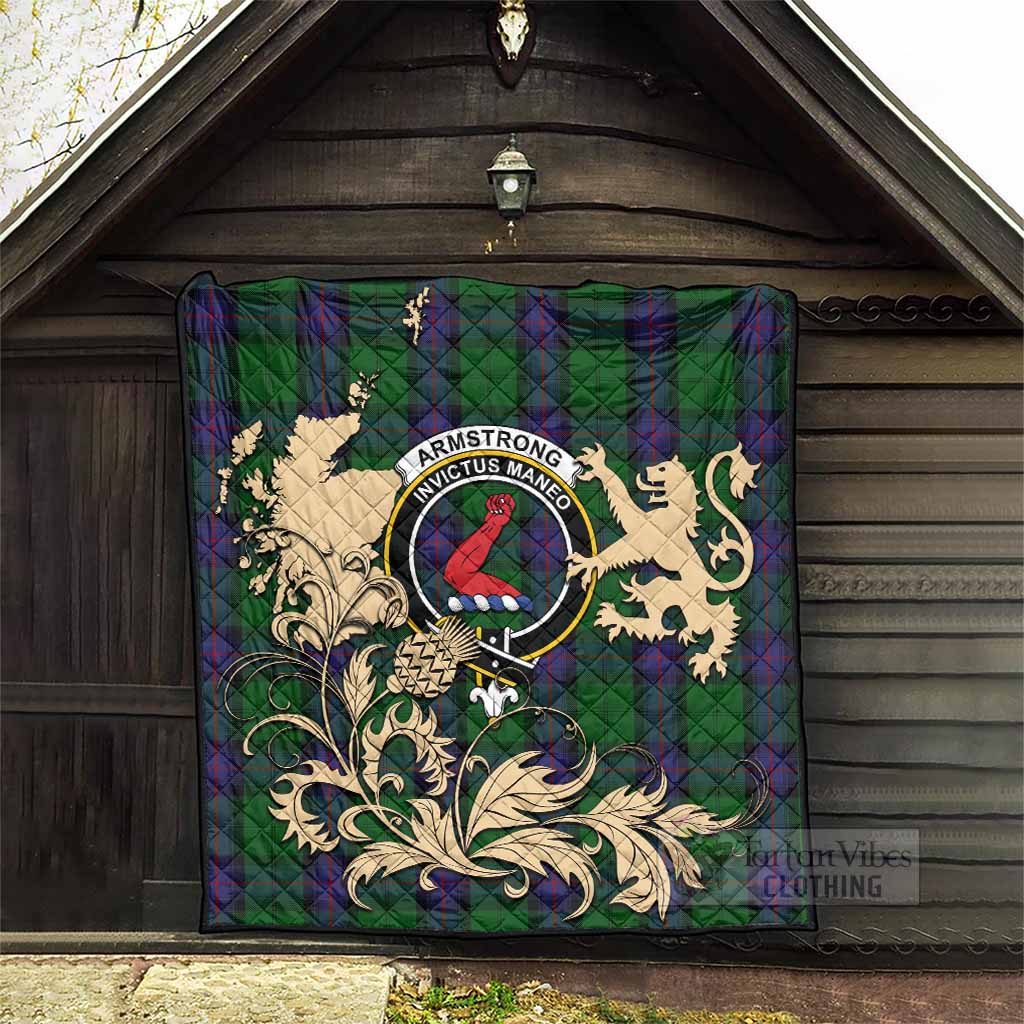 Armstrong Tartan Crest Premium Quilt with Scottish Iconic Symbols 
