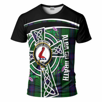 Armstrong Tartan Crest T-Shirt Scottish Thistle Celtic Cross Alba Gu Brath
