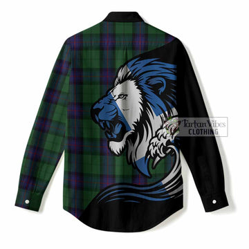 Armstrong Tartan Crest Women Casual Shirt Scottish Golden Lions Wave Flow