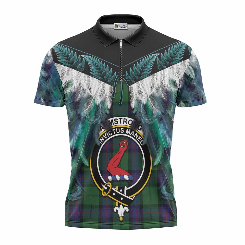 Armstrong Tartan Crest Zipper Polo Shirt New Zealand Maori Korowai Cloak