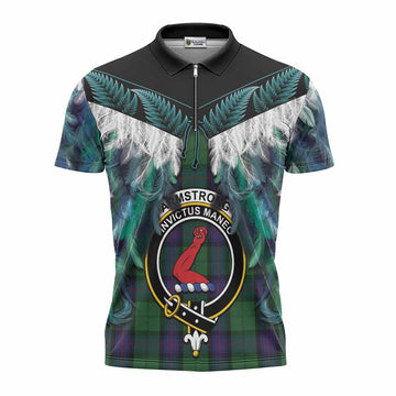 Armstrong Tartan Crest Zipper Polo Shirt New Zealand Maori Korowai Cloak