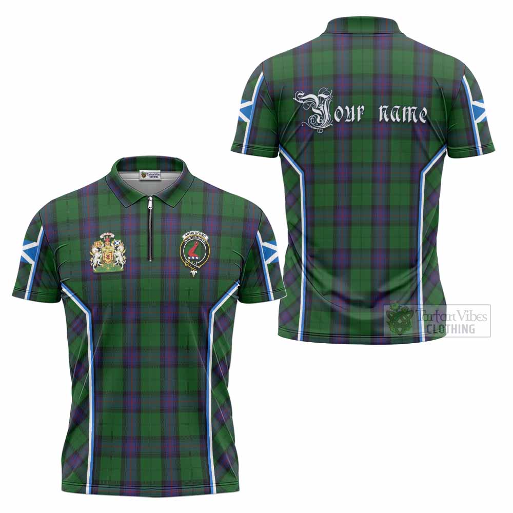 Armstrong Tartan Crest Zipper Polo Shirt Scotland Coat of Arm Flag Style - Tartan Vibes Clothing