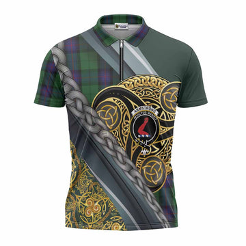 Armstrong Tartan Crest Zipper Polo Shirt Scottish Triskele Celtic