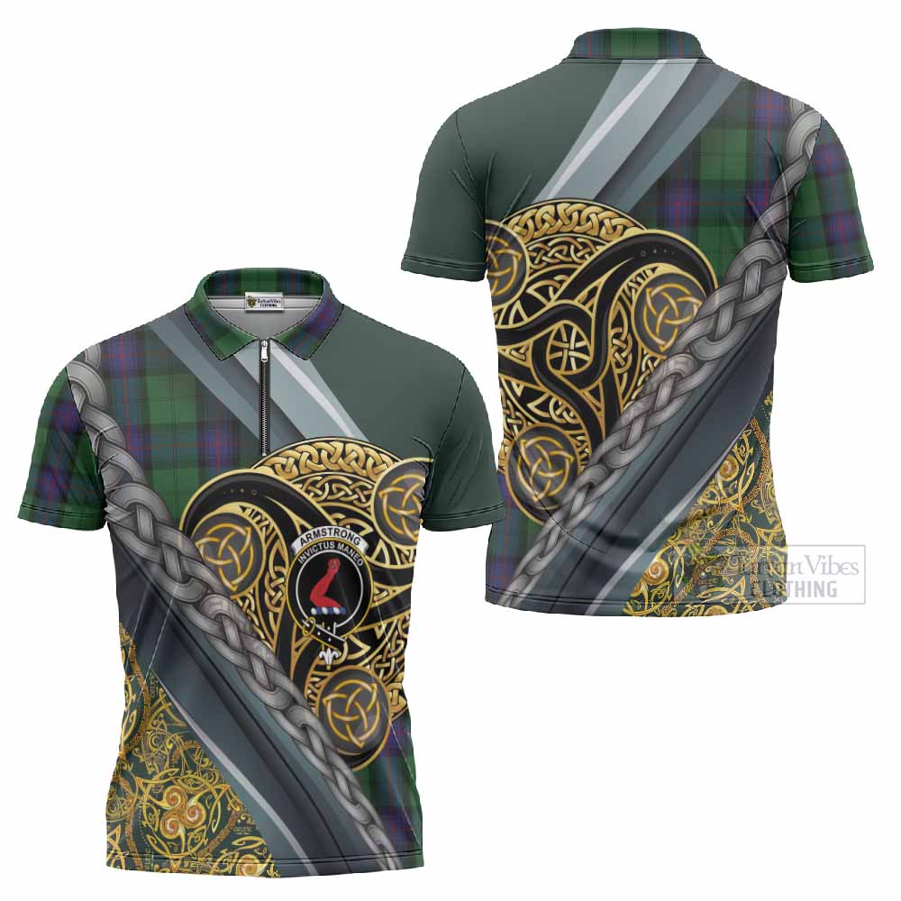 Armstrong Tartan Crest Zipper Polo Shirt Scottish Triskele Celtic