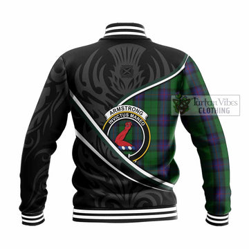 Armstrong Tartan Family Crest Baseball Jacket Celtic Scottish Thistle Floral
