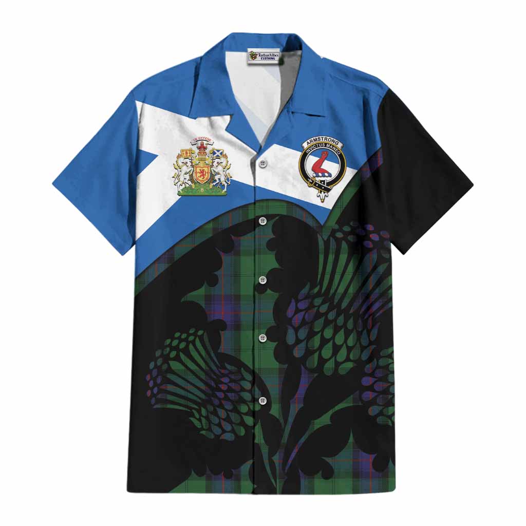 Armstrong Tartan Family Crest Cotton Hawaiian Shirt Scotland Thistle Floral Flag Style