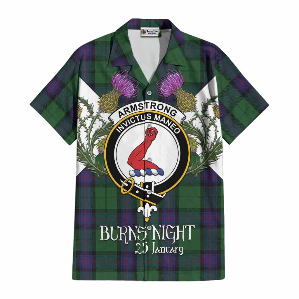 Armstrong Tartan Family Crest Cotton Hawaiian Shirt Scottish Burns Night Thistle Floral