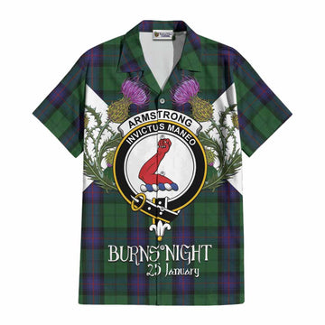 Armstrong Tartan Family Crest Cotton Hawaiian Shirt Scottish Burns Night Thistle Floral