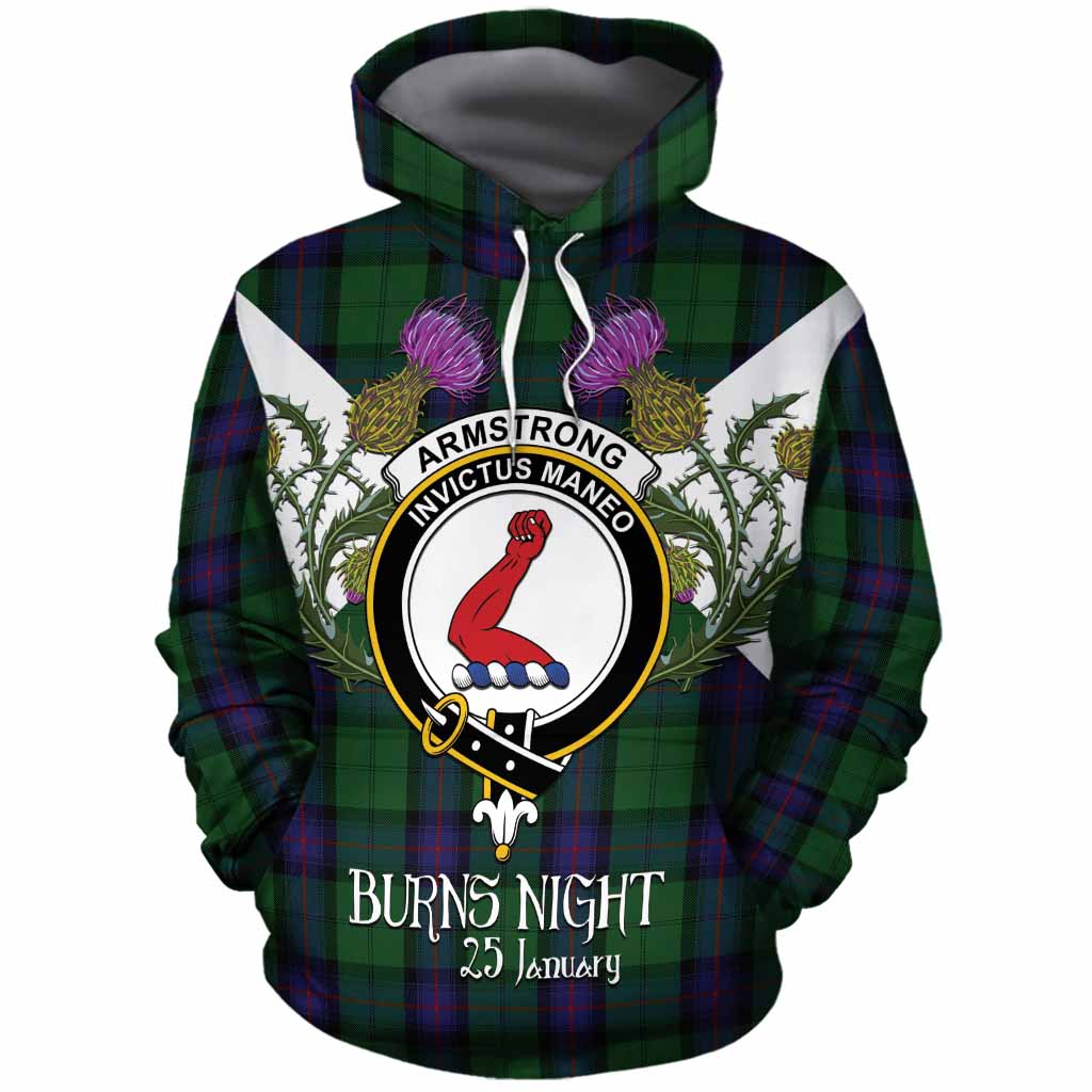 Armstrong Tartan Family Crest Cotton Hoodie Scottish Burns Night Thistle Floral