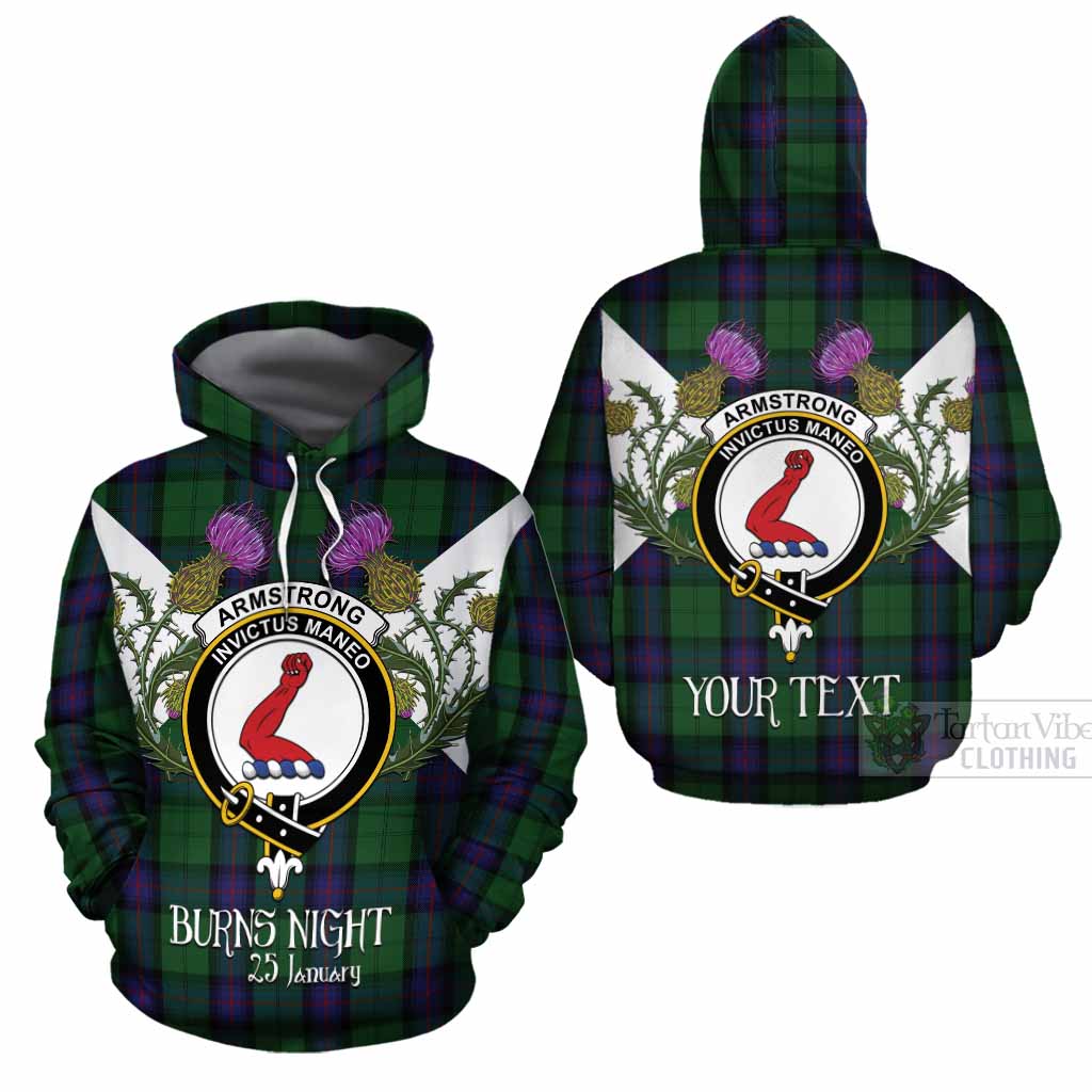 Armstrong Tartan Family Crest Cotton Hoodie Scottish Burns Night Thistle Floral