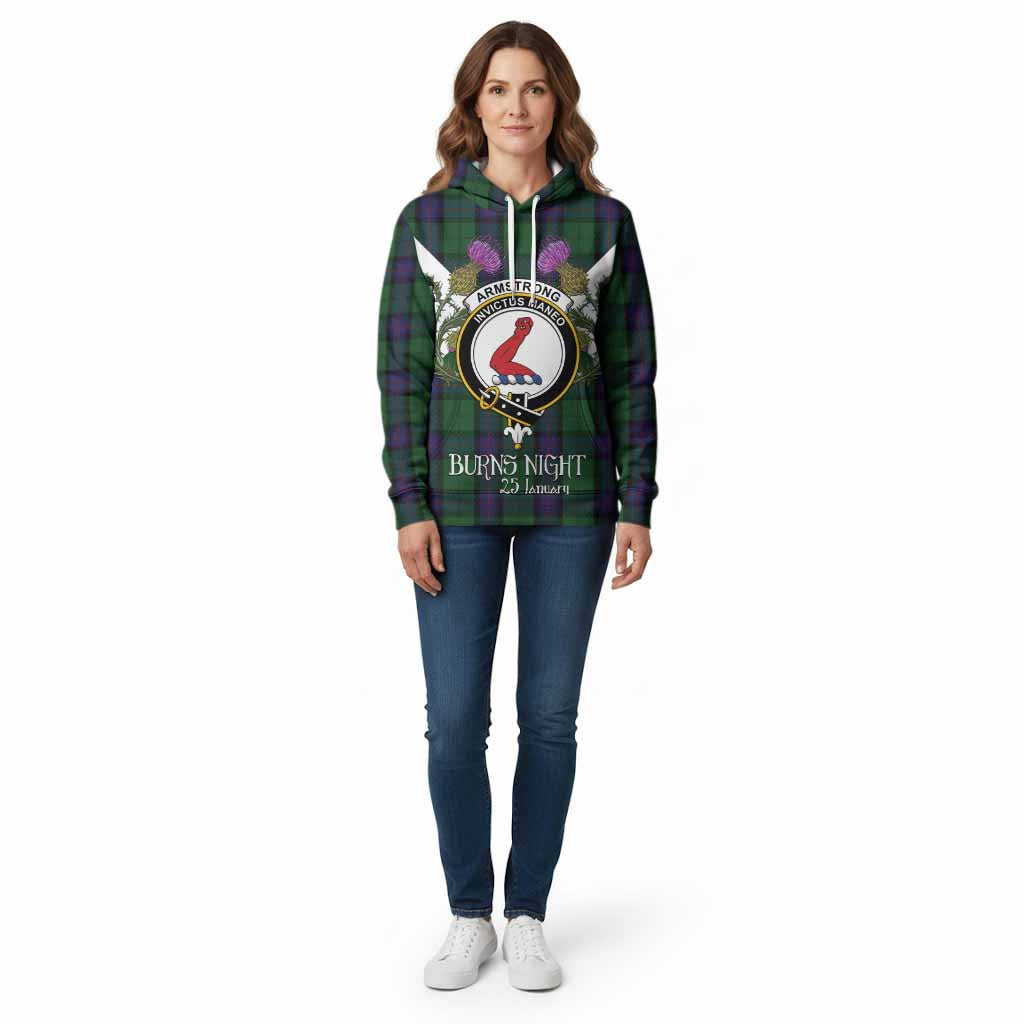 Armstrong Tartan Family Crest Cotton Hoodie Scottish Burns Night Thistle Floral