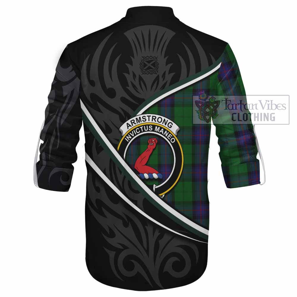 Armstrong Tartan Family Crest Ghillie Kilt Shirt Celtic Scottish Thistle Floral - Tartan Vibes Clothing
