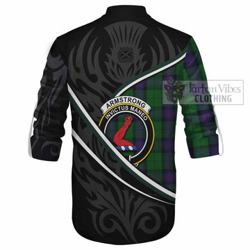 Armstrong Tartan Family Crest Ghillie Kilt Shirt Celtic Scottish Thistle Floral