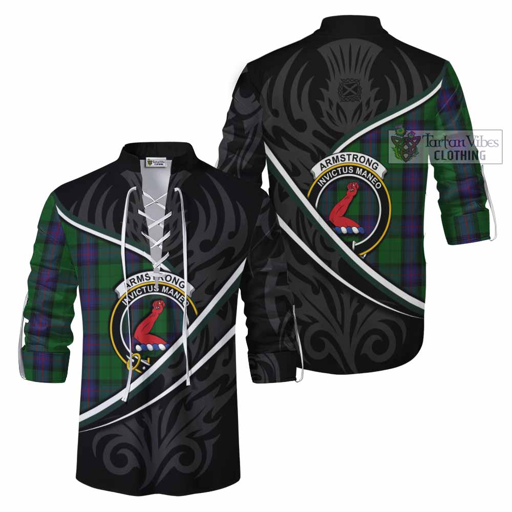 Armstrong Tartan Family Crest Ghillie Kilt Shirt Celtic Scottish Thistle Floral - Tartan Vibes Clothing
