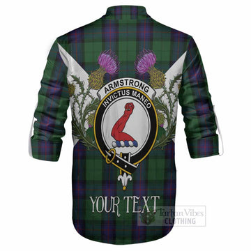 Armstrong Tartan Family Crest Ghillie Shirt Scottish Burns Night Thistle Floral