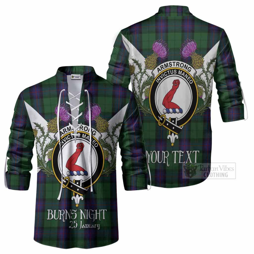 Armstrong Tartan Family Crest Ghillie Shirt Scottish Burns Night Thistle Floral